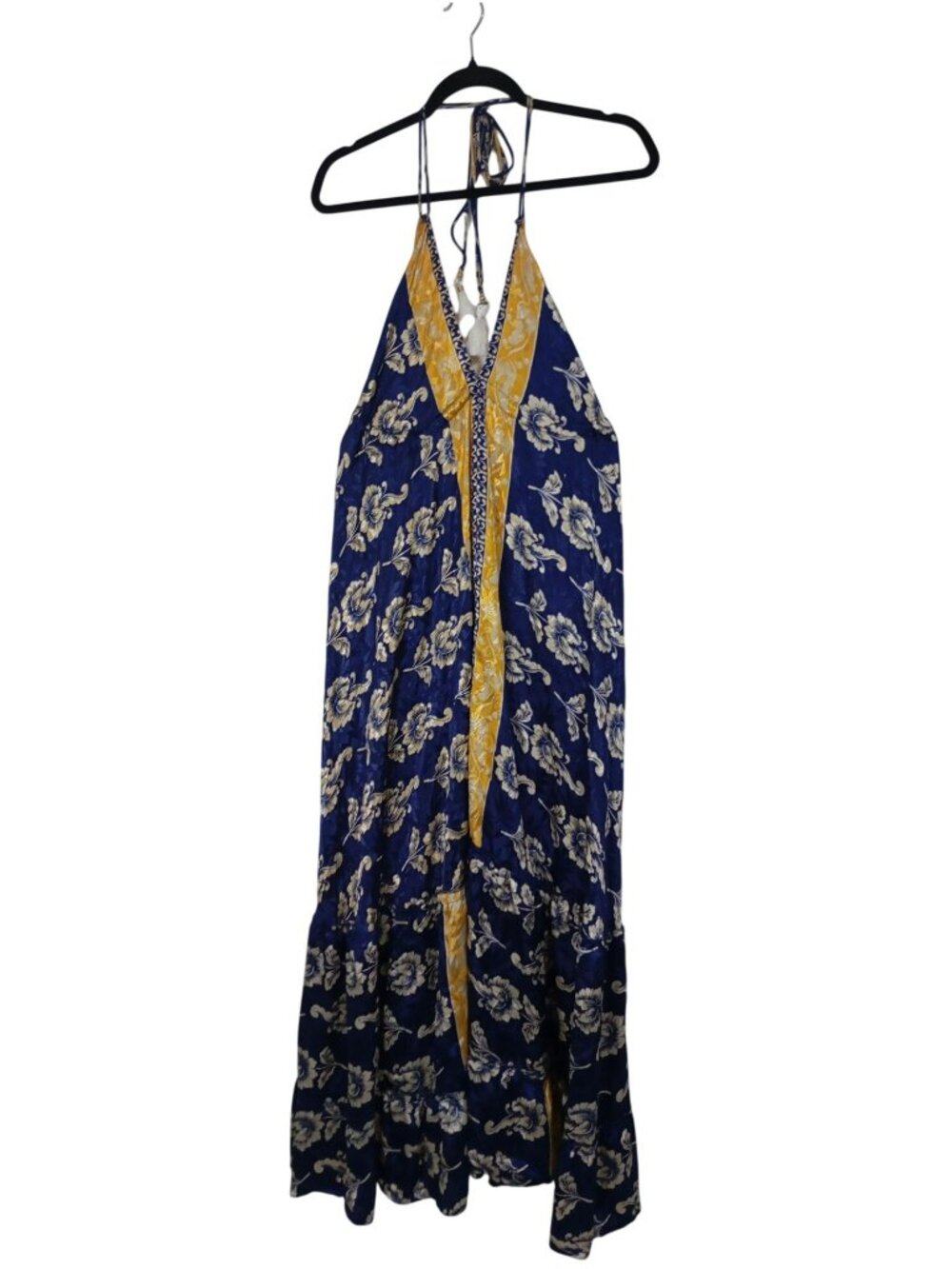 Swarna Greece Floral Art Silk Halter Maxi Dress Tassel Tie Details Free Size